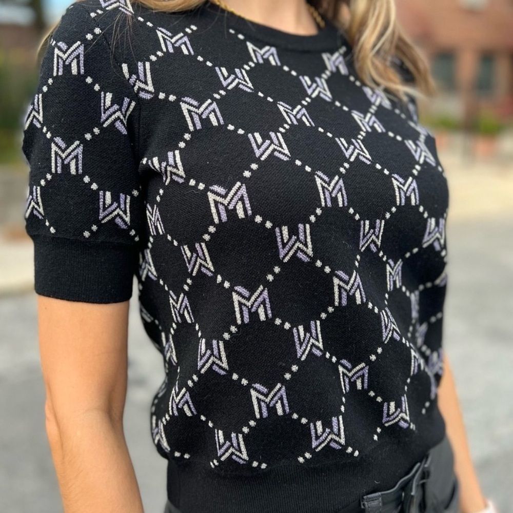 Black Maje Monogram Short Sleeve Sweater Size 3- large